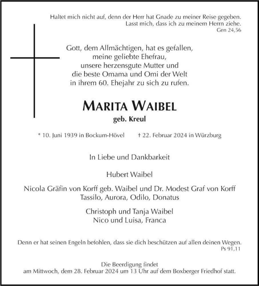  Traueranzeige für Marita Waibel vom 27.02.2024 aus Fränkische Nachrichten