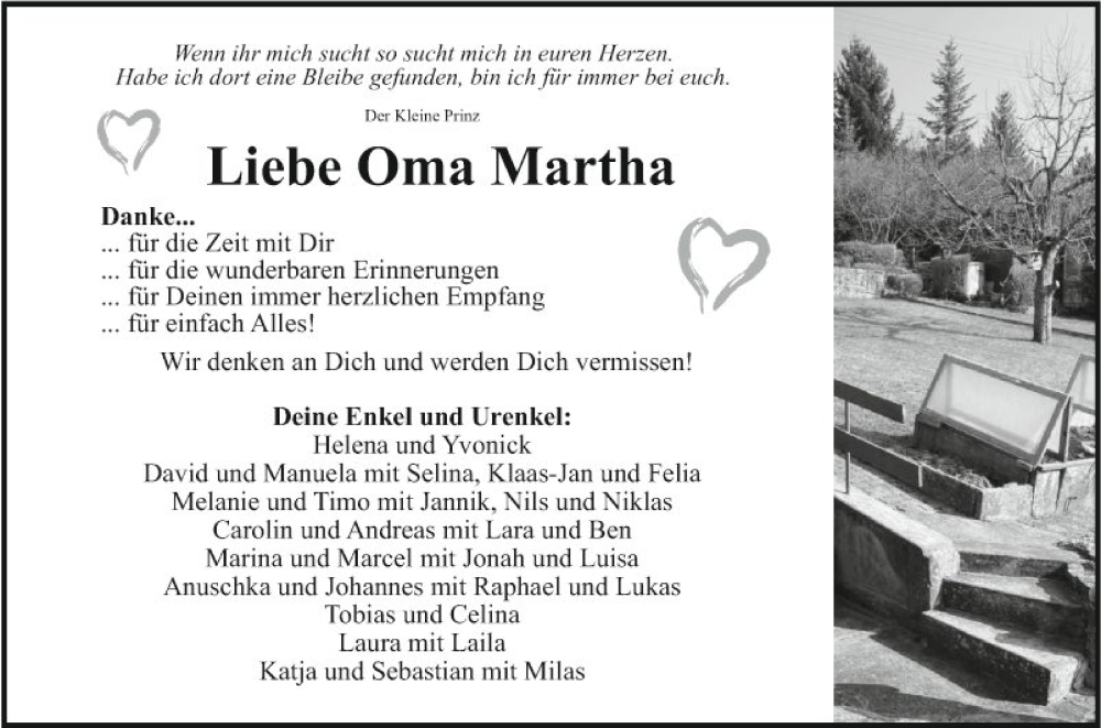  Traueranzeige für Martha Richter vom 08.02.2024 aus Fränkische Nachrichten