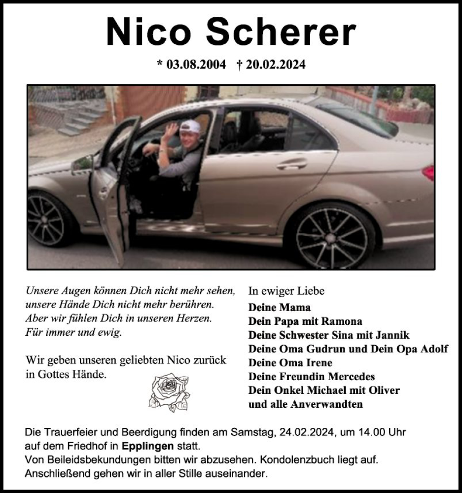  Traueranzeige für Nico Scherer vom 23.02.2024 aus Fränkische Nachrichten