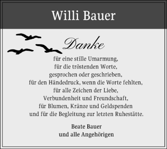 Traueranzeige von Willi Bauer von Bergsträßer Anzeiger