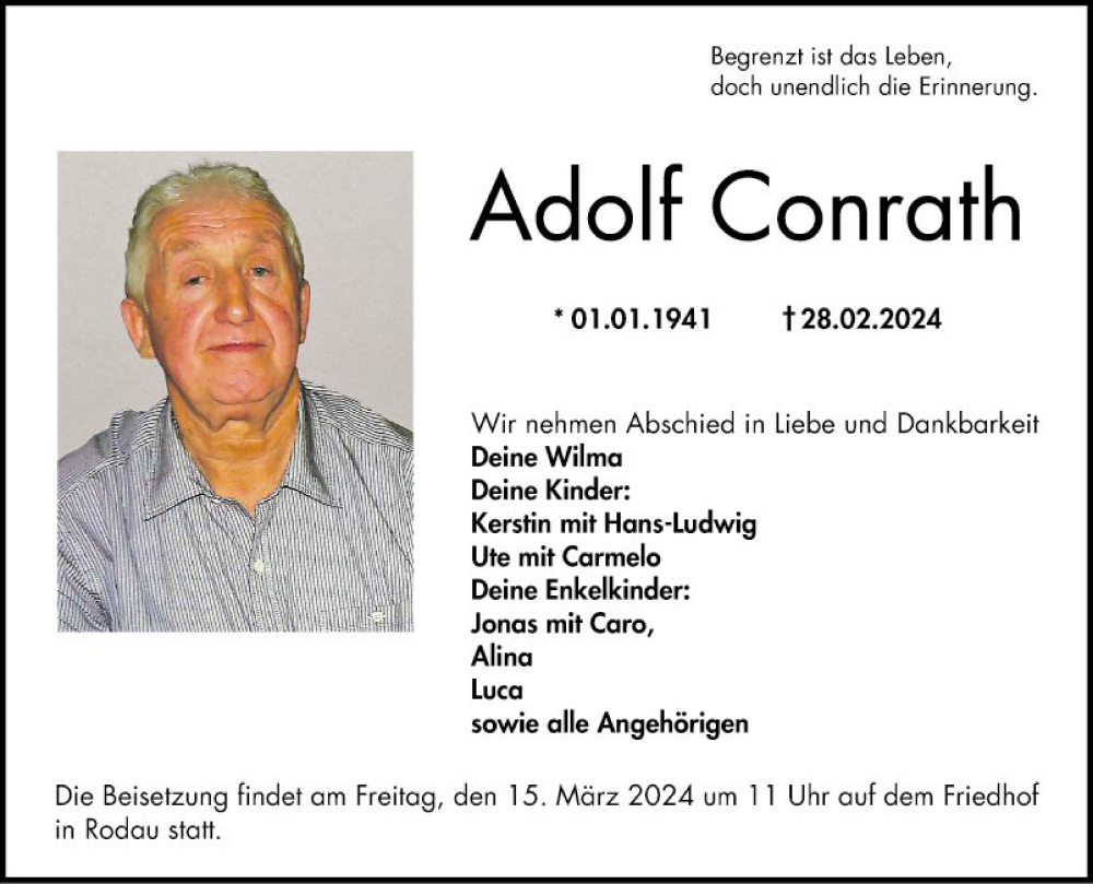  Traueranzeige für Adolf Conrath vom 09.03.2024 aus Bergsträßer Anzeiger
