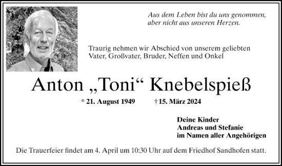 Traueranzeige von Anton Knebelspieß von Mannheimer Morgen