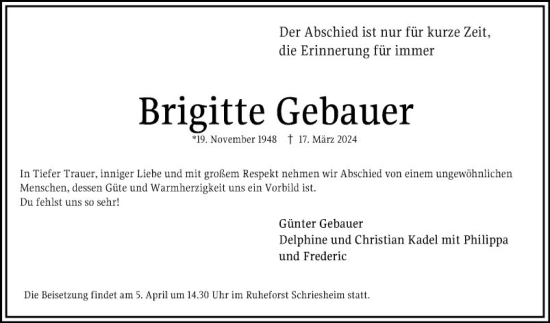 Traueranzeige von Brigitte Gebauer von Mannheimer Morgen