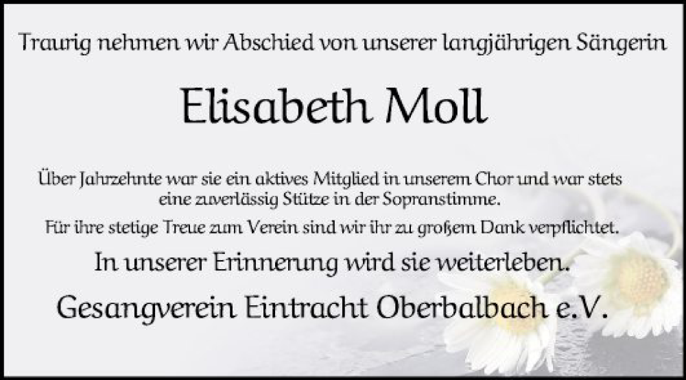 Traueranzeige für Elisabeth Moll vom 02.03.2024 aus Fränkische Nachrichten