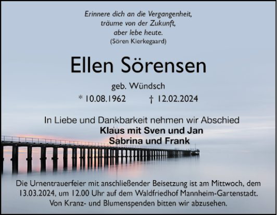 Traueranzeige von Ellen Sörensen von Mannheimer Morgen