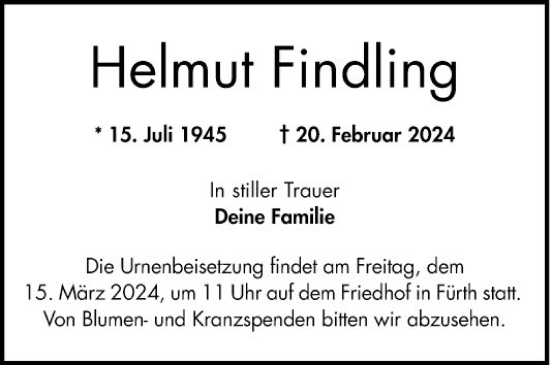 Traueranzeige von Helmut Findling von Bergsträßer Anzeiger