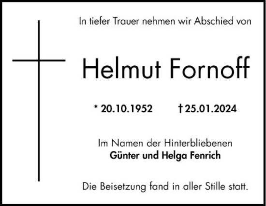 Traueranzeige von Helmut Fornoff von Bergsträßer Anzeiger