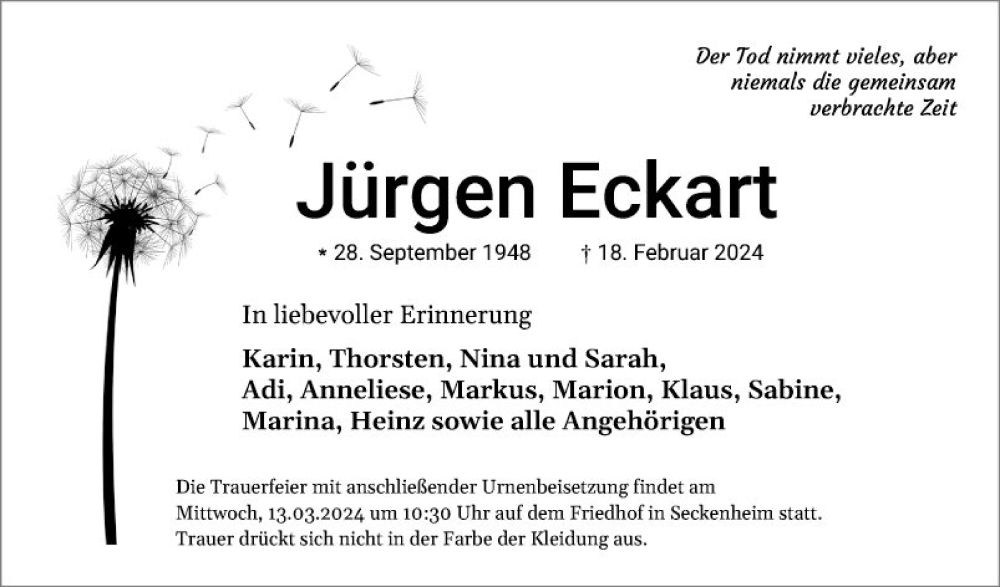  Traueranzeige für Jürgen Eckart vom 02.03.2024 aus Mannheimer Morgen