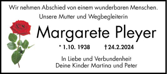 Traueranzeige von Margarete Pleyer von Mannheimer Morgen