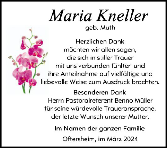 Traueranzeige von Maria Kneller von Schwetzinger Zeitung