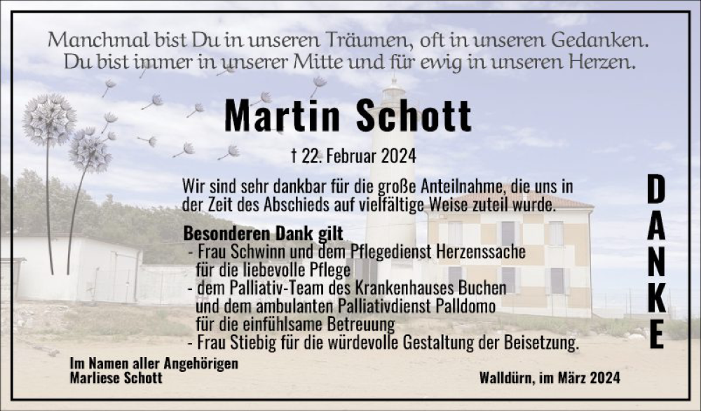  Traueranzeige für Martin Schott vom 13.03.2024 aus Fränkische Nachrichten
