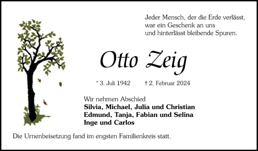  Traueranzeige für Otto Zeig vom 02.03.2024 aus Bergsträßer Anzeiger