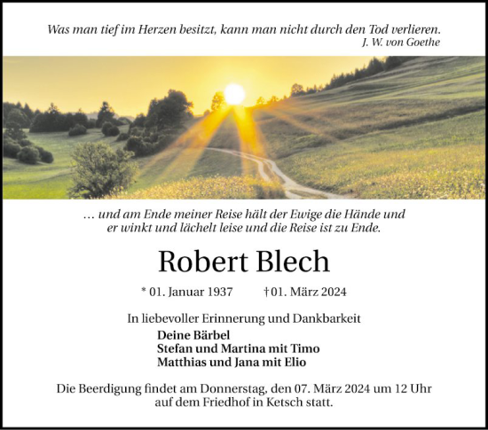 Traueranzeige von Robert Blech von Schwetzinger Zeitung