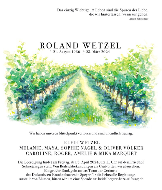 Traueranzeige von Roland Wetzel von Schwetzinger Zeitung