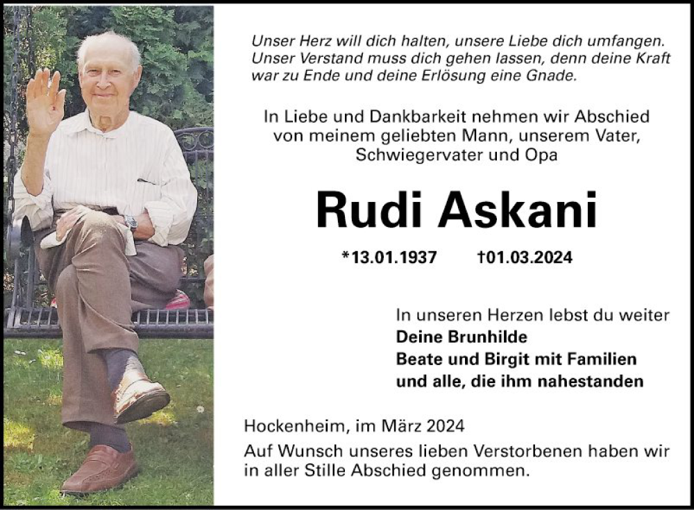  Traueranzeige für Rudi Askani vom 09.03.2024 aus Schwetzinger Zeitung