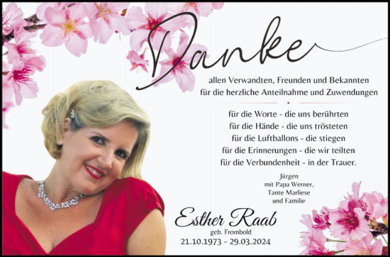 Traueranzeige von Esther Raab von Schwetzinger Zeitung