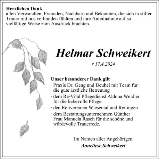 Traueranzeige von Helmar Schweikert von Schwetzinger Zeitung