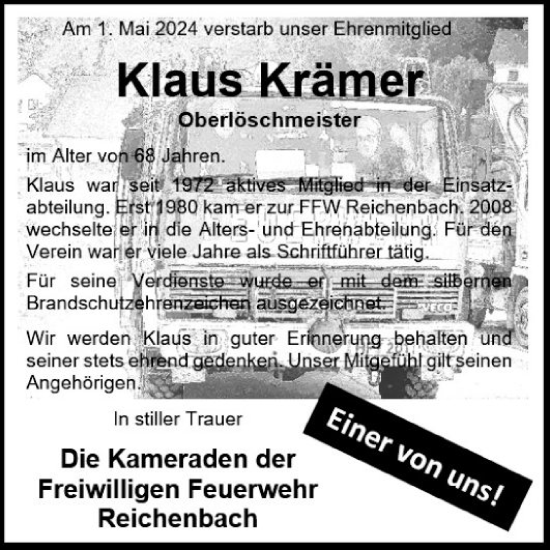 Traueranzeige von Klaus Krämer von Bergsträßer Anzeiger