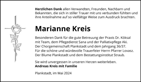 Traueranzeige von Marianne Kreis von Schwetzinger Zeitung