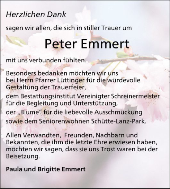 Traueranzeige von Peter Emmert von Schwetzinger Zeitung