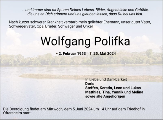 Traueranzeige von Wolfgang Polifka von Schwetzinger Zeitung