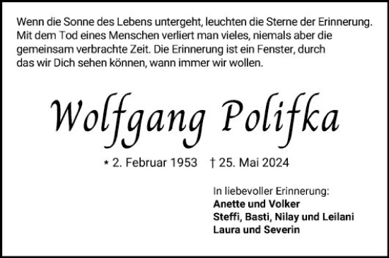 Traueranzeige von Wolfgang Polifka von Schwetzinger Zeitung