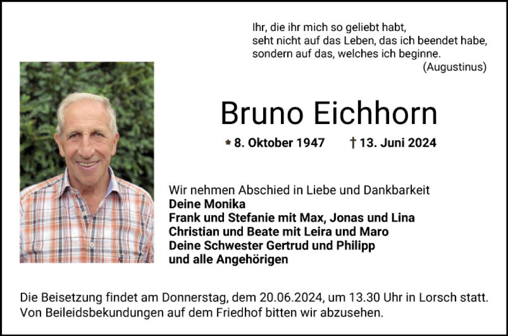  Traueranzeige für Bruno Eichhorn vom 18.06.2024 aus Bergsträßer Anzeiger