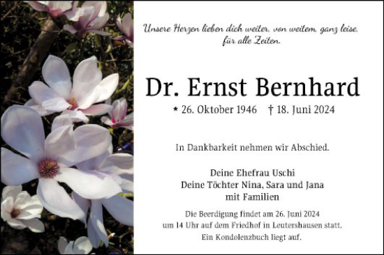 Traueranzeige von Ernst Bernhard von Mannheimer Morgen