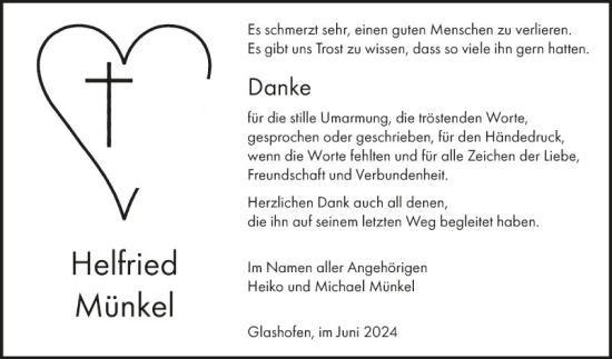 Traueranzeige von Helfried Münkel von Fränkische Nachrichten