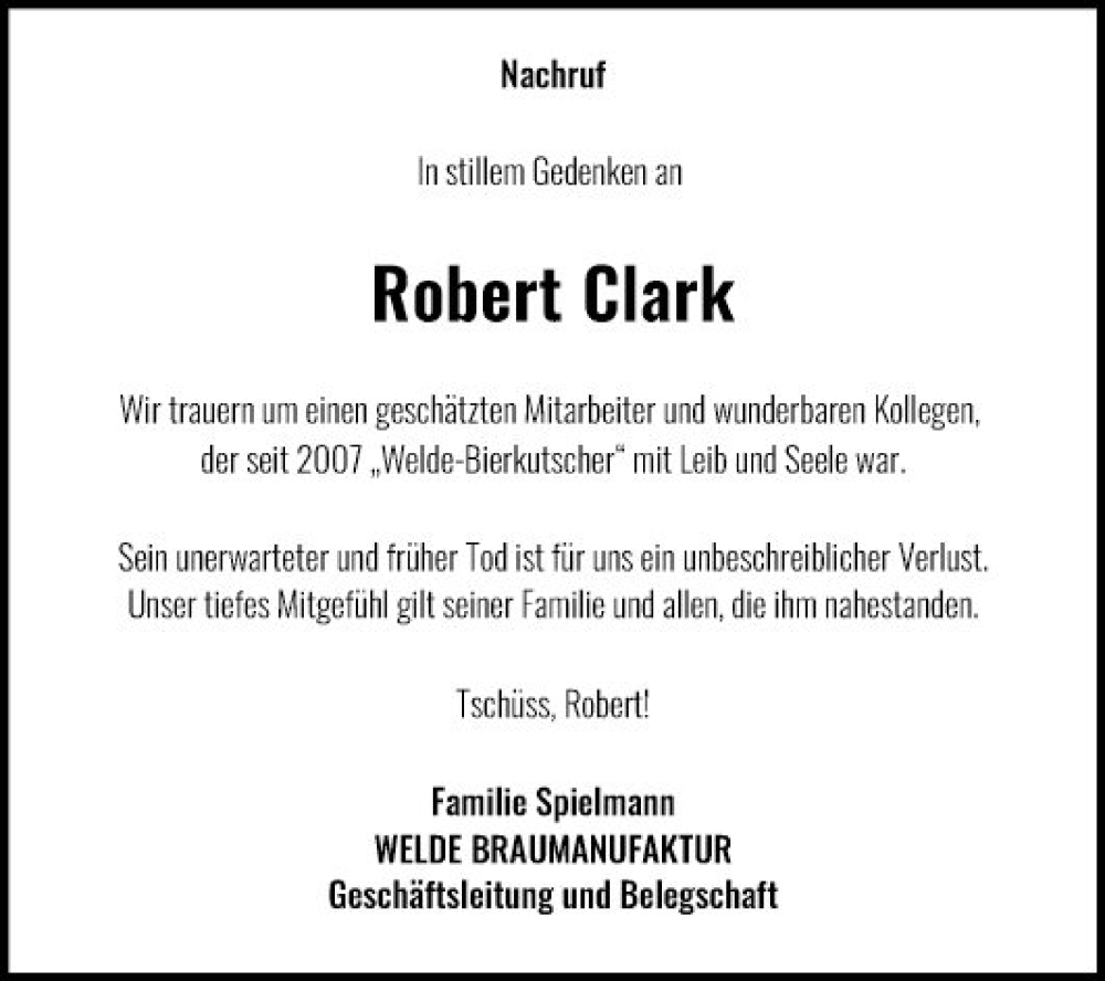  Traueranzeige für Robert Clark vom 26.06.2024 aus Schwetzinger Zeitung