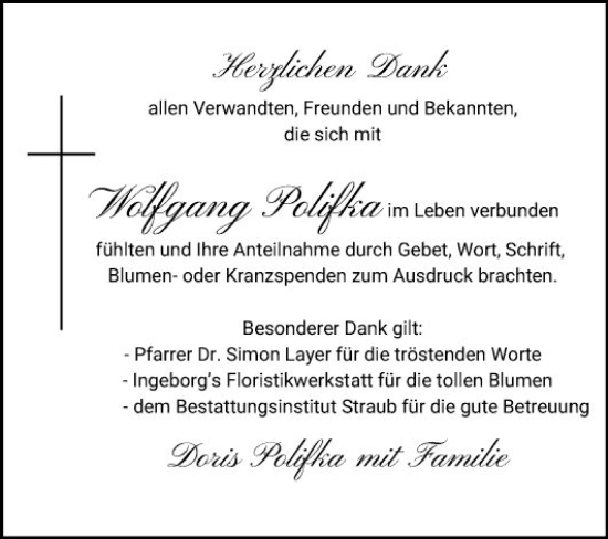 Traueranzeige von Wolfgang Polifka von Schwetzinger Zeitung