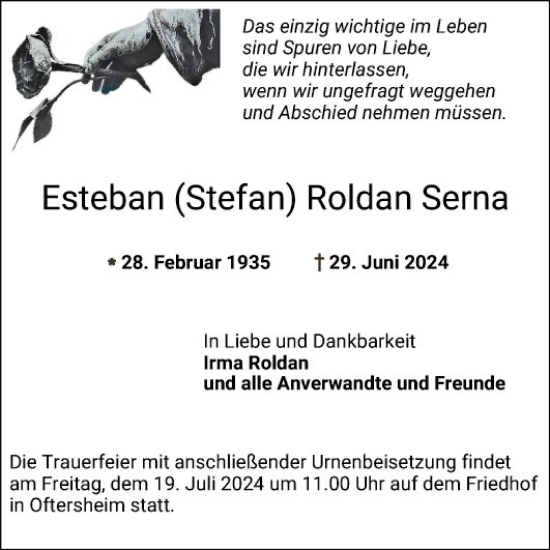 Traueranzeige von Esteban Roldan Serna von Schwetzinger Zeitung