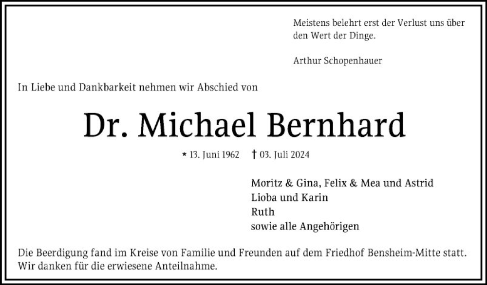  Traueranzeige für Michael Bernhard vom 20.07.2024 aus Bergsträßer Anzeiger