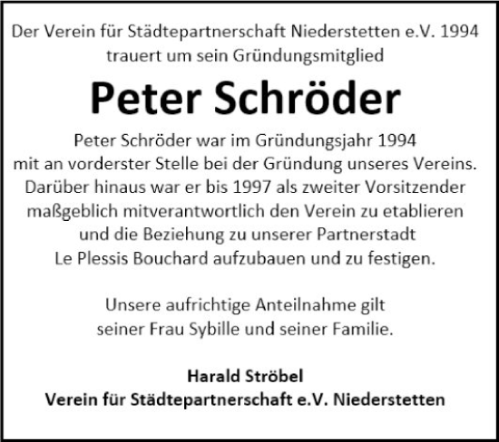 Traueranzeige von Peter Schröder von Fränkische Nachrichten