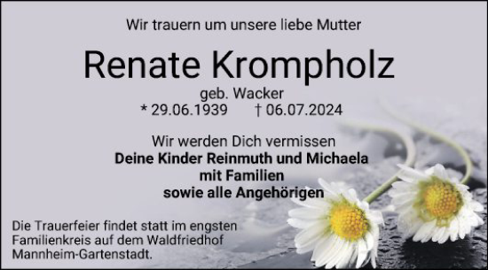 Traueranzeige von Renate Krompholz von Mannheimer Morgen