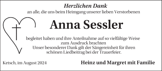 Traueranzeige von Anna Sessler von Schwetzinger Zeitung