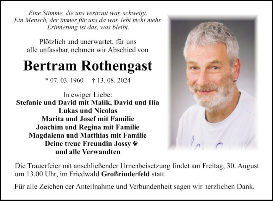 Traueranzeige von Bertram Rothengast von Fränkische Nachrichten