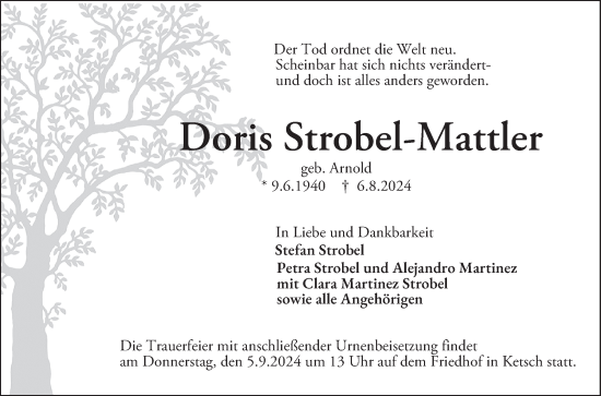 Traueranzeige von Dois Strobel-Mattler von Schwetzinger Zeitung