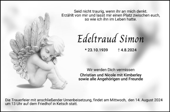 Traueranzeige von Edeltraud Simon von Schwetzinger Zeitung