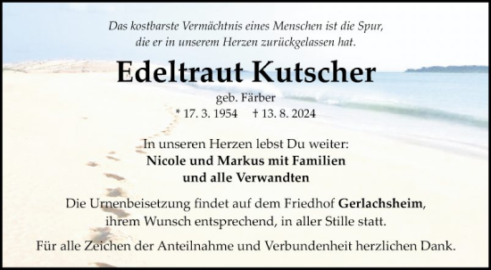 Traueranzeige von Edeltraut Kutscher von Fränkische Nachrichten