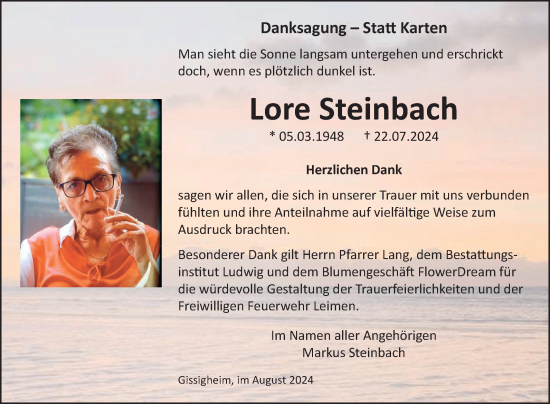 Traueranzeige von Eleonore Steinbach von Fränkische Nachrichten