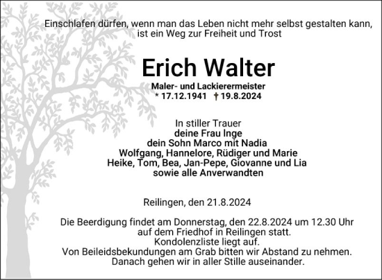 Traueranzeige von Erich Walter von Schwetzinger Zeitung