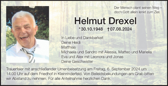 Traueranzeige von Helmut Drexel von Fränkische Nachrichten