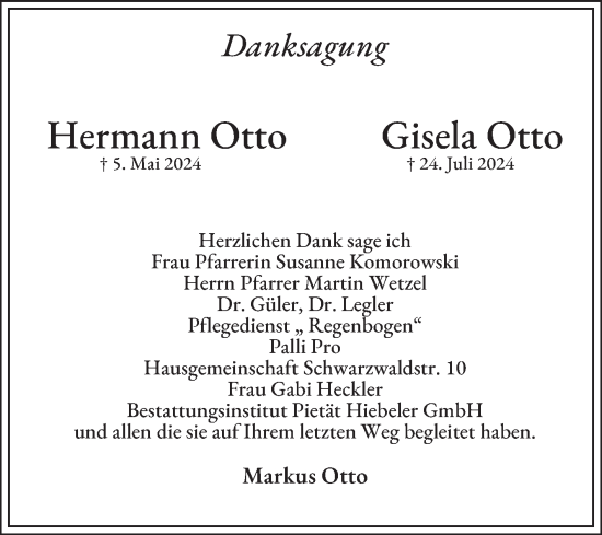 Traueranzeige von Hermann Otto von Mannheimer Morgen