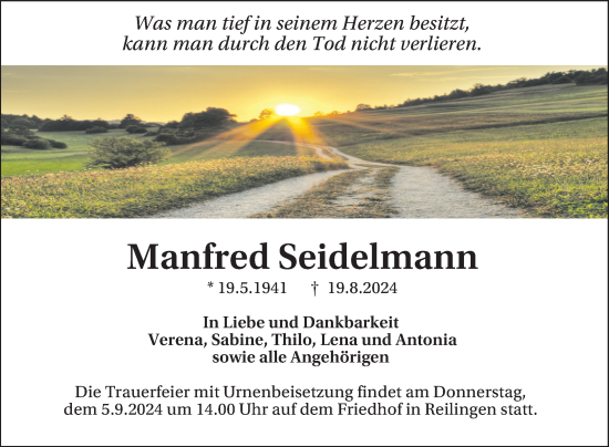 Traueranzeige von Manfred Seidelmann von Schwetzinger Zeitung