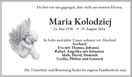 Traueranzeige von Maria Kolodziej von Mannheimer Morgen