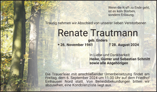 Traueranzeige von Renate Trautmann von Bergsträßer Anzeiger