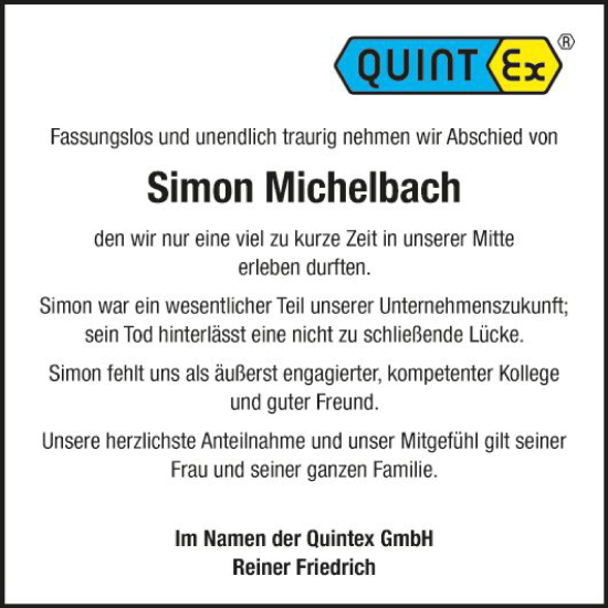 Traueranzeige von Simon Michelbach von Fränkische Nachrichten