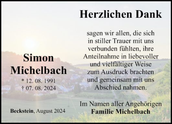 Traueranzeige von Simon Michelbach von Fränkische Nachrichten