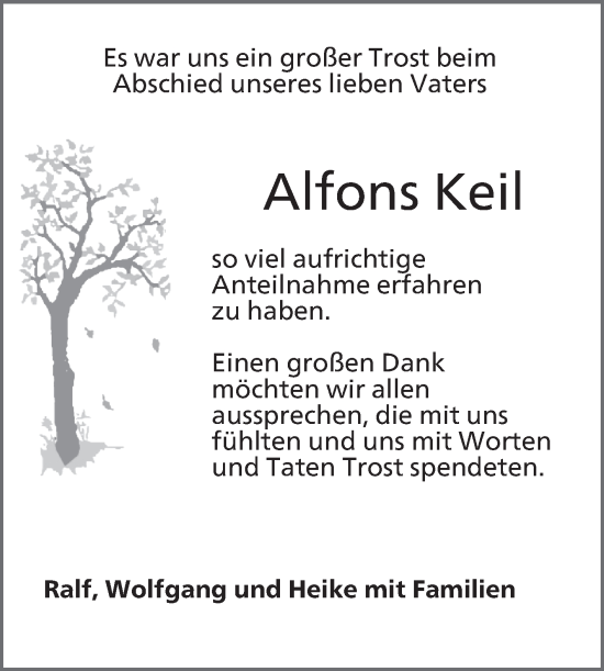 Traueranzeige von Alfons Keil von Schwetzinger Zeitung